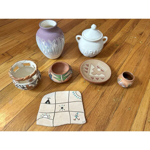 Vintage Navajo Pottery Lot – Hand Painted & Signed Native American Pots (7)